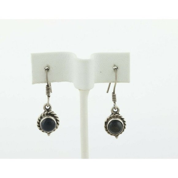 Sterling Silver Black Cats Eye Quartz Earrings Dangle Drop Earrings - Picture 5 of 8